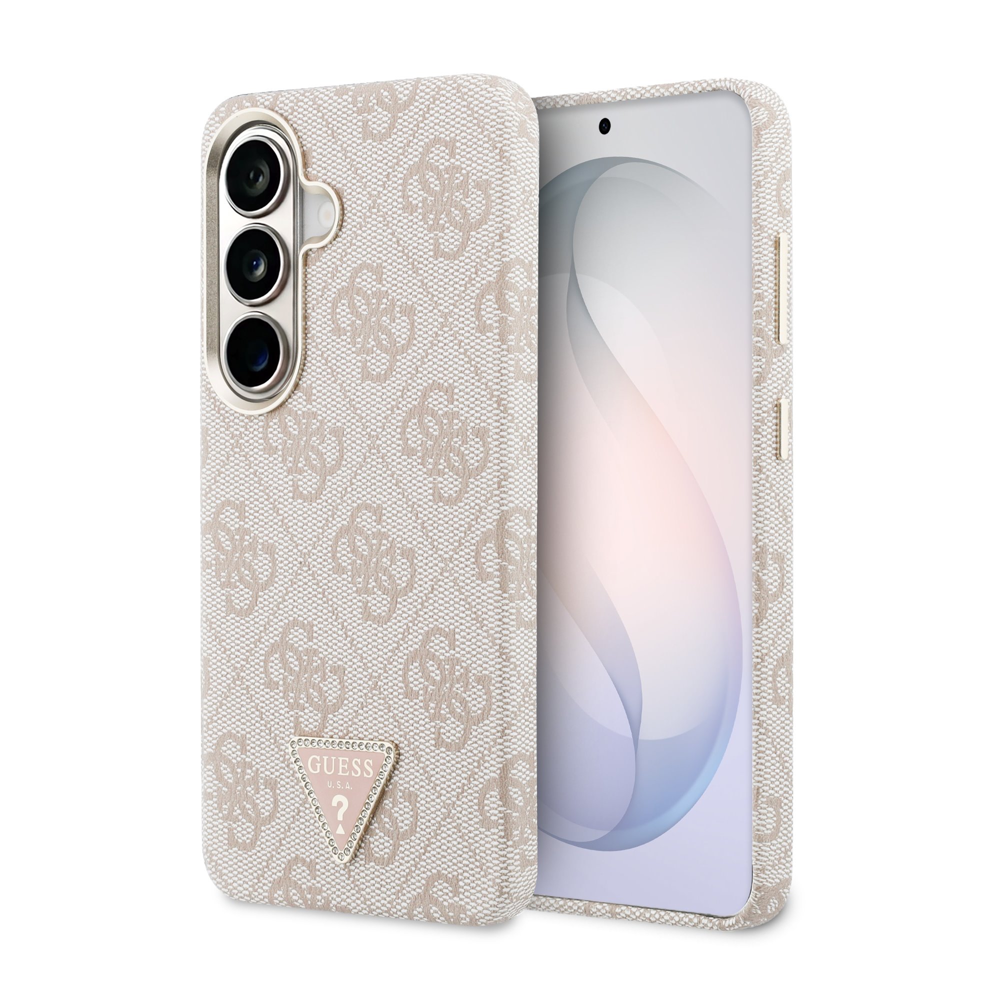 Guess PU Leather 4G Strass Triangle Magnetisch Hoesje Samsung Galaxy S26 - Roze