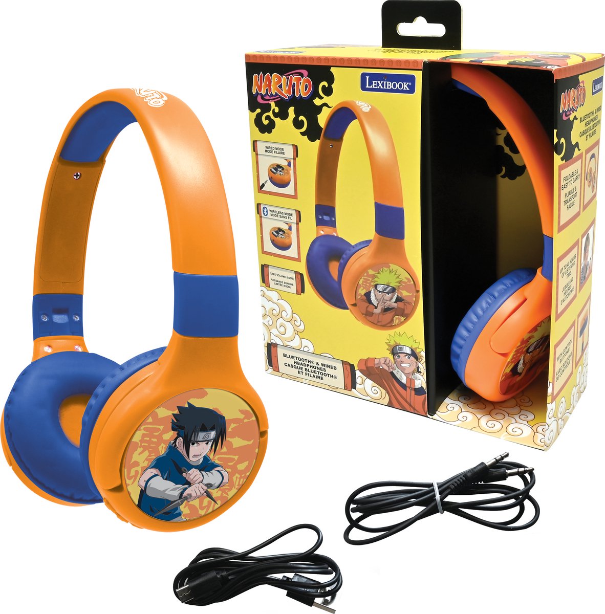 2-in-1 Bluetooth® en Bedrade comfortabele opvouwbare Koptelefoon met veilige volumebeperking Naruto Design