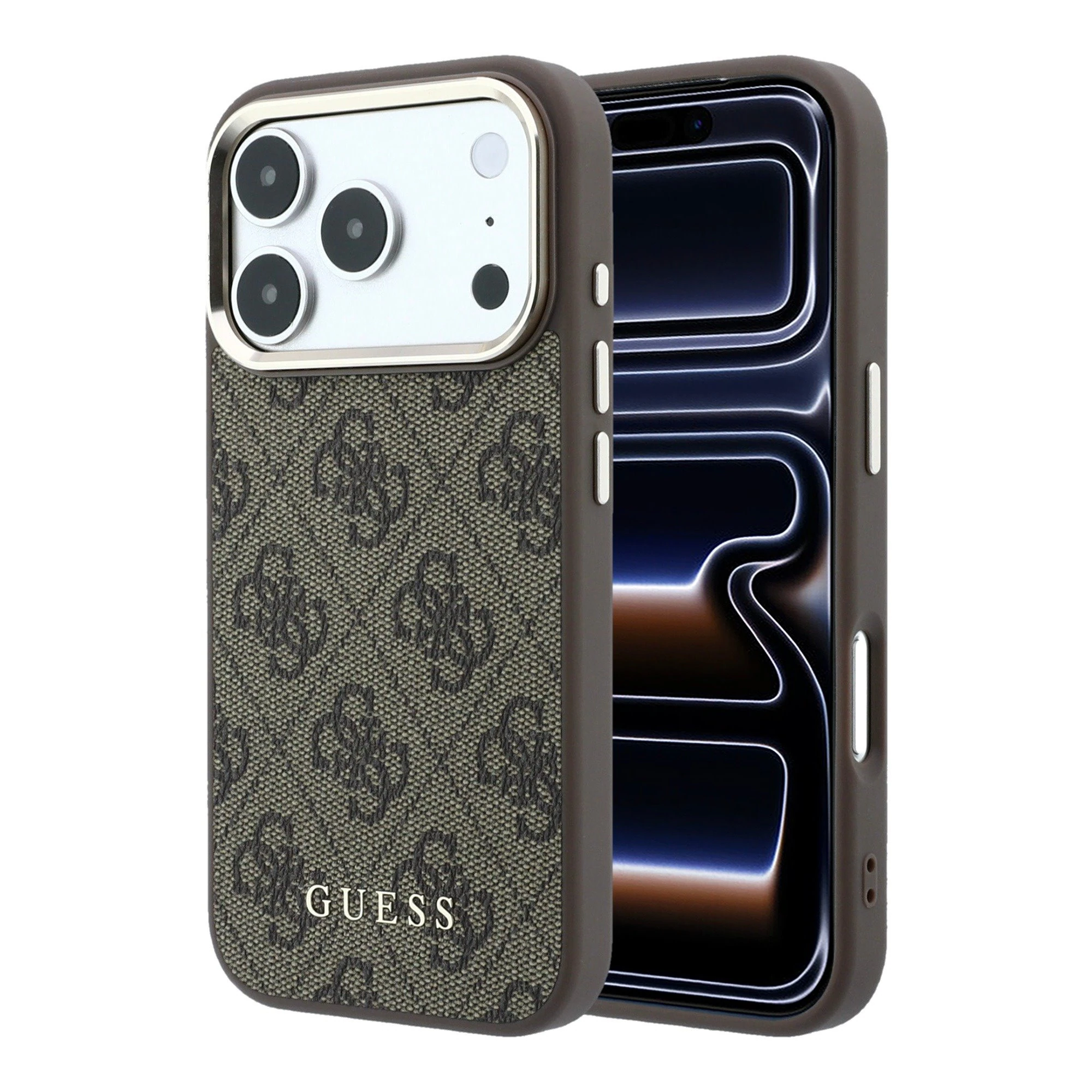 Guess PU Leather 4G Gold Frame MagSafe Hoesje voor iPhone 17 Pro en iPhone 18 Pro - Bruin