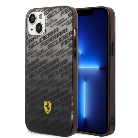 Ferrari iPhone 14 Plus & 15 Plus Backcover hoesje - Scuderia Allover - Dyed Bumper - Zwart
