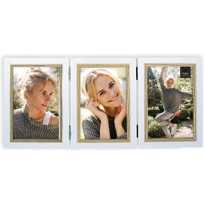 Haes Deco Houten Fotolijst Triple Fevik in wit met bruin voor 3 foto's 10x15 - TP11215