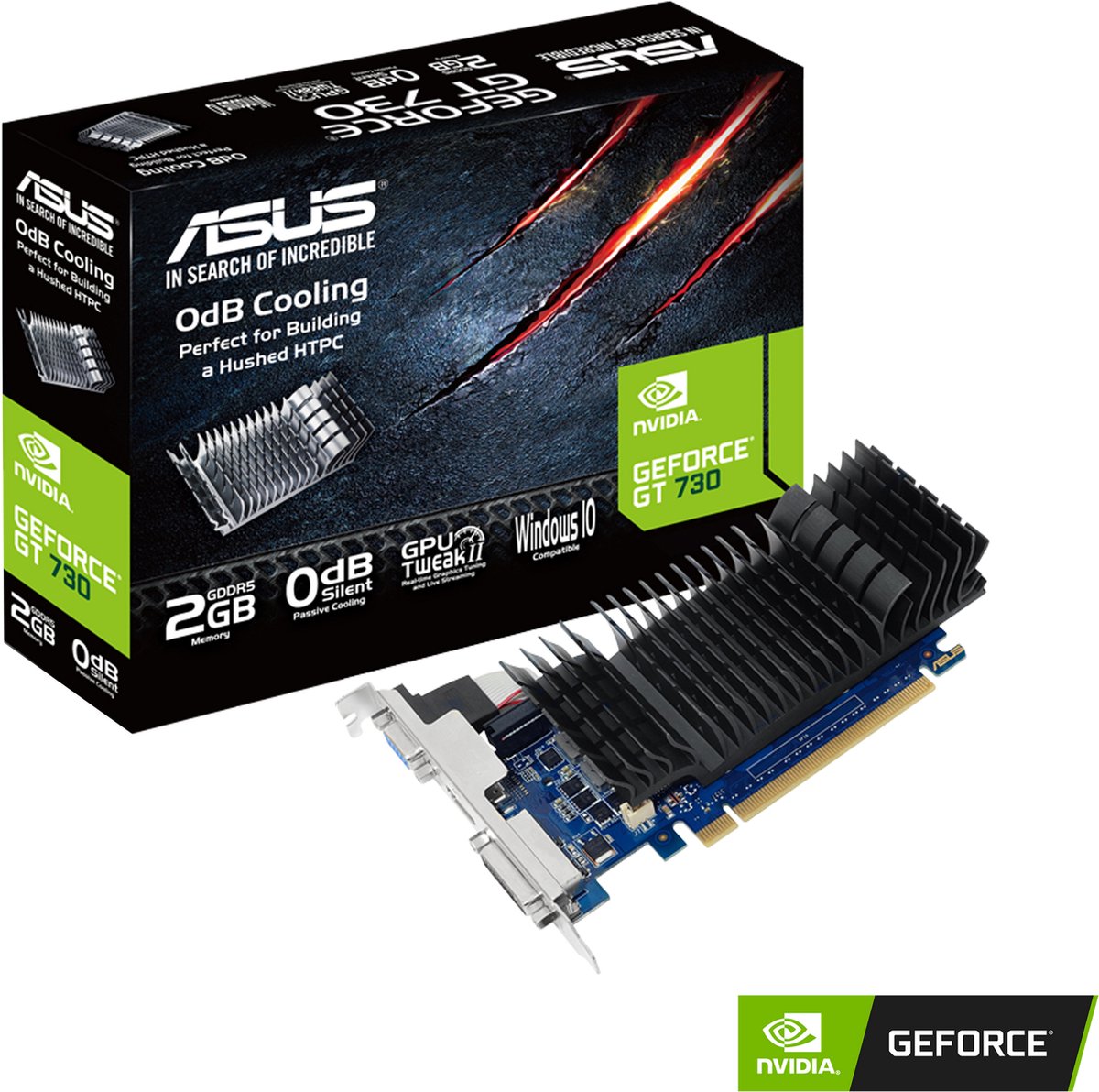 ASUS NVIDIA GeForce 730 - Videokaart - 2GB - GDDR5 - PCIe 3.0 - 1x DVI-D - 1x HDMI 2.0 - 1x VGA(D-Sub)