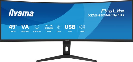 iiyama ProLite XCB4994DQSU-B1 - 49 inch - DQHD - VA - USB-Hub (4x) - verstelbaar - Curved - Speakers