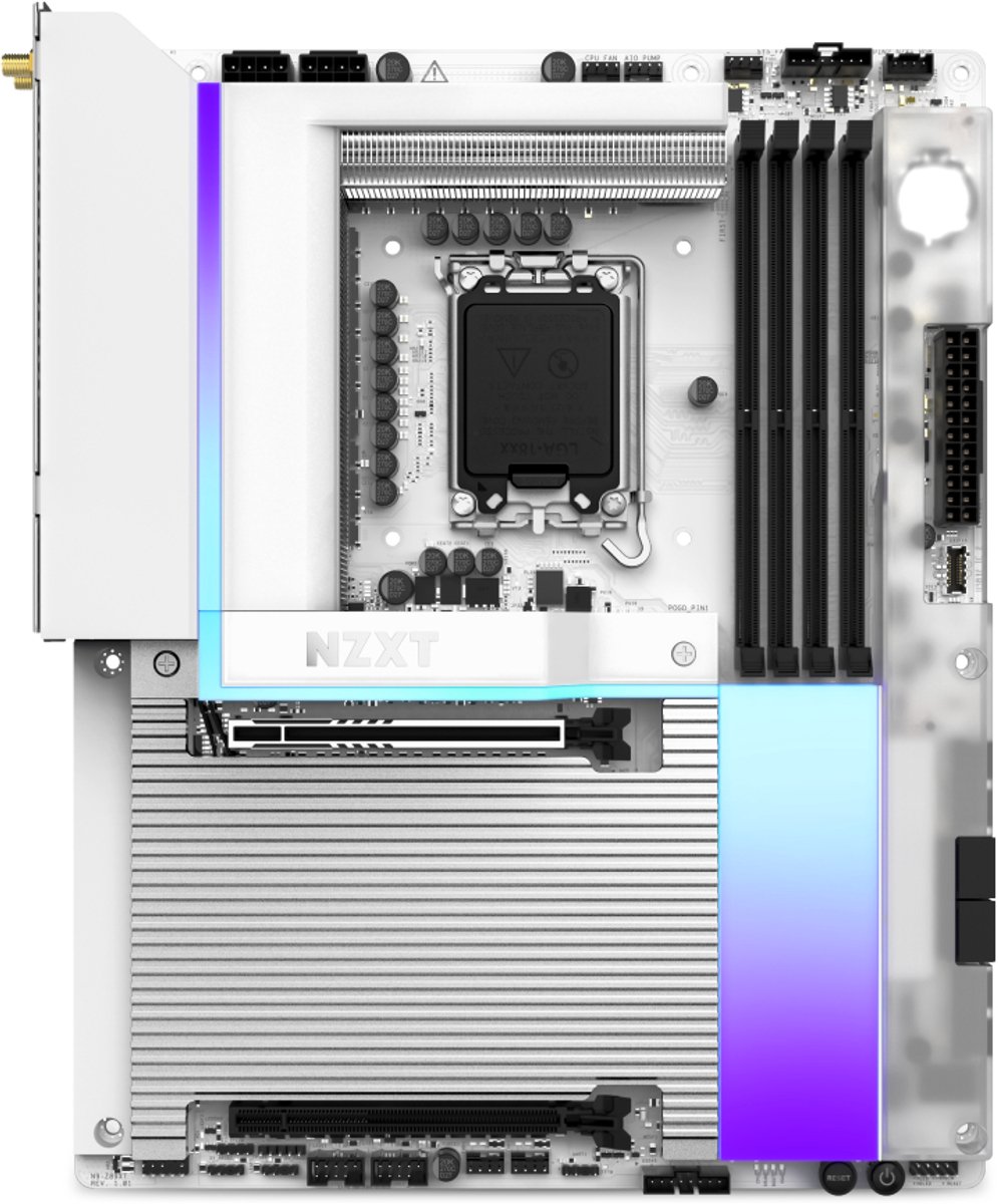 NZXT N9 Z890 Wit - Moederbord - ATX - Socket 1851 - Intel Z890 - DDR5 - Realtek ALC4082 - Ethernet 5Gbps - Wi-Fi 7