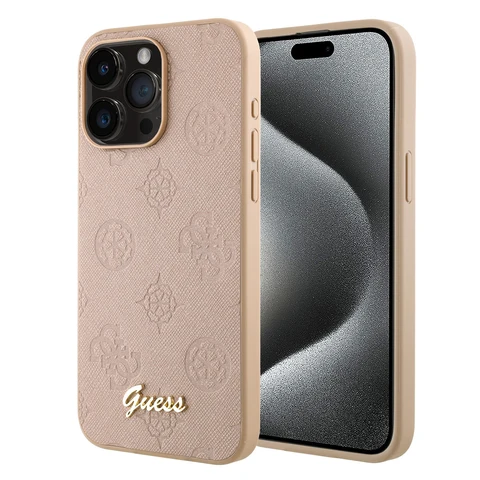 Guess iPhone 15 Pro Backcover hoesje - HC O PU Saffiano Peony - Roze