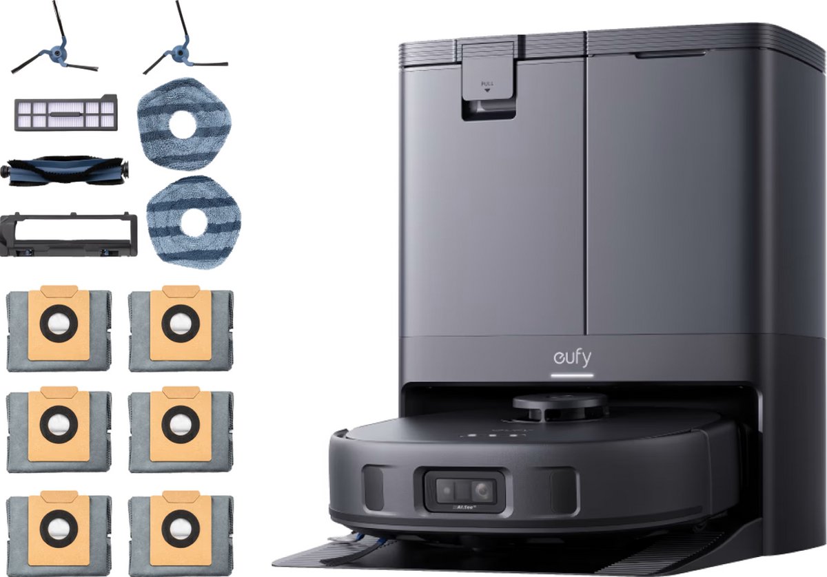 eufy X10 Pro Omni - Complete Robotstofzuiger met dweil en Vervangingssets - Robot Vacuum - Tapijt detectie AI-obstakel vermijding - Wast en droogt de dwei - Automatisch legen en vullen
