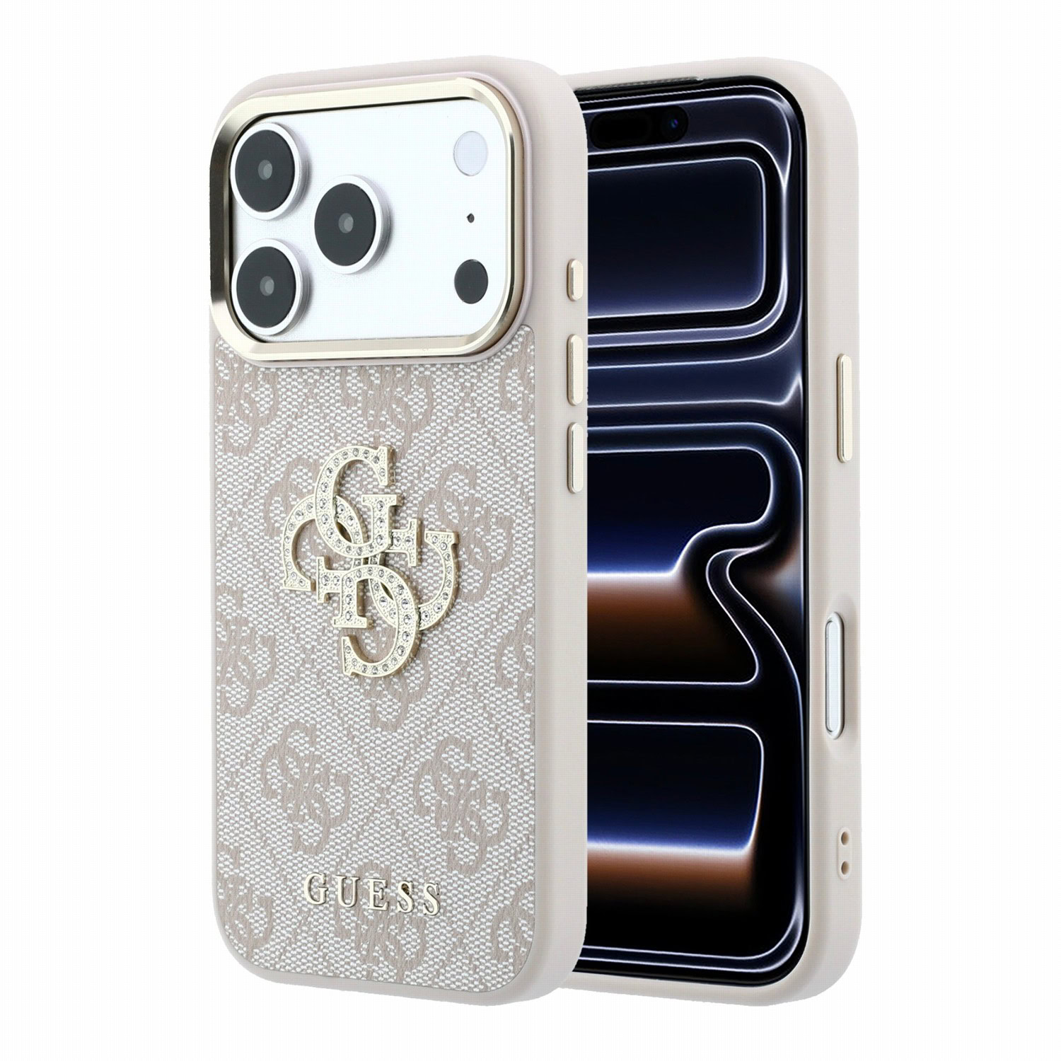 Guess PU 4G Strass Metal Logo backcover voor iPhone 17 Pro Max en iPhone 18 Pro Max - Roze