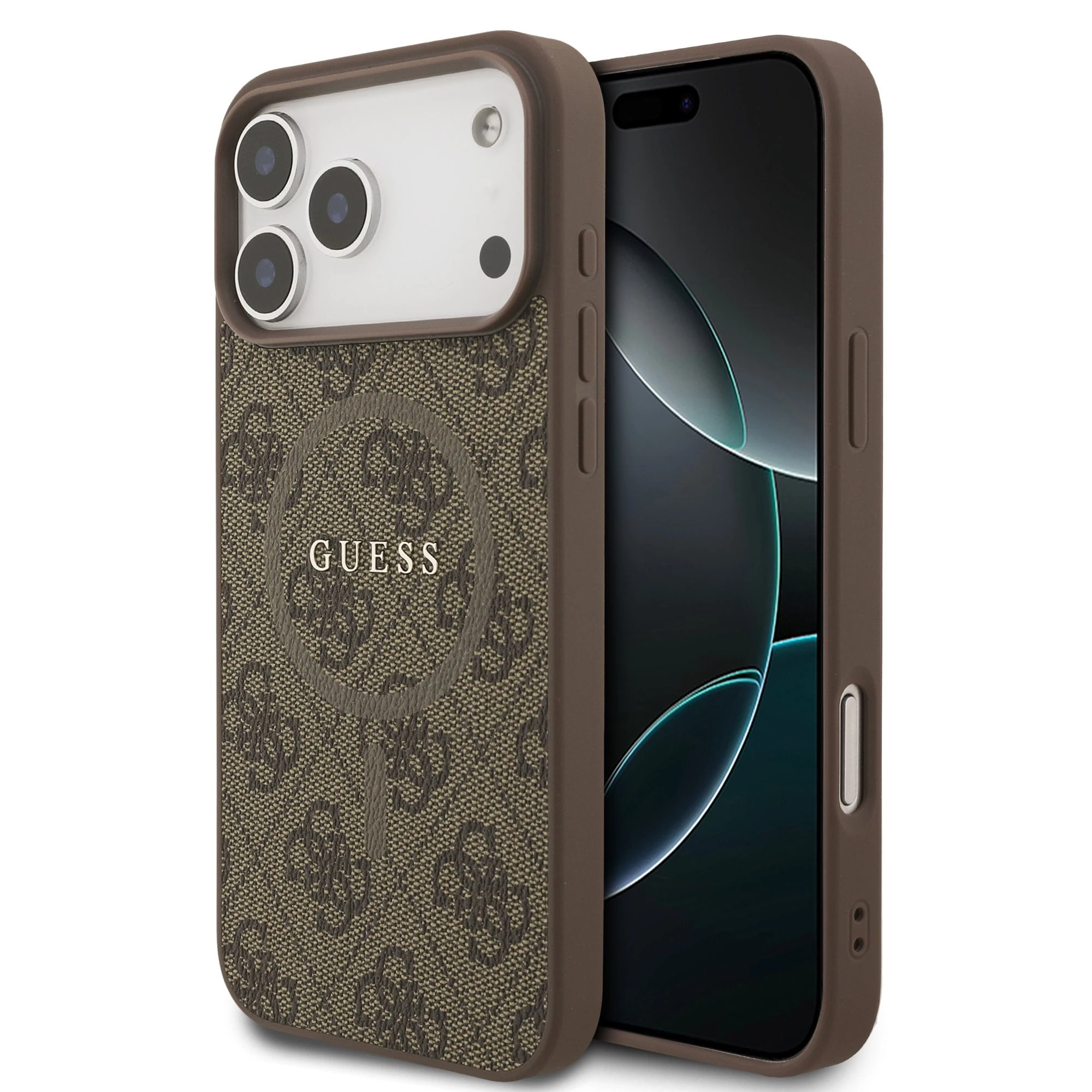 Guess PU Leather 4G MagSafe hoesje voor iPhone 17 Pro Max en iPhone 18 Pro Max - Bruin