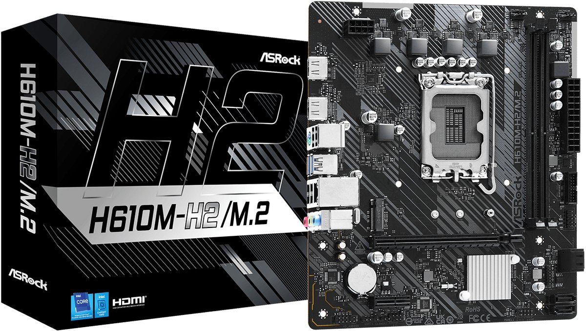 ASRock H610M-H2/M.2 | Socket LGA 1700 | Intel H610 | 2xDDR4 | Micro-ATX | Moederbord