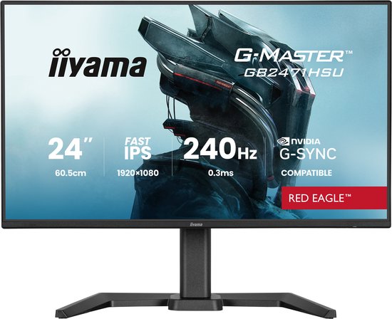 iiyama G-Master GB2471HSU-B1 Red Eagle - 24 inch - Full HD - IPS - 240 Hz - Verstelbaar - G-Sync compatible