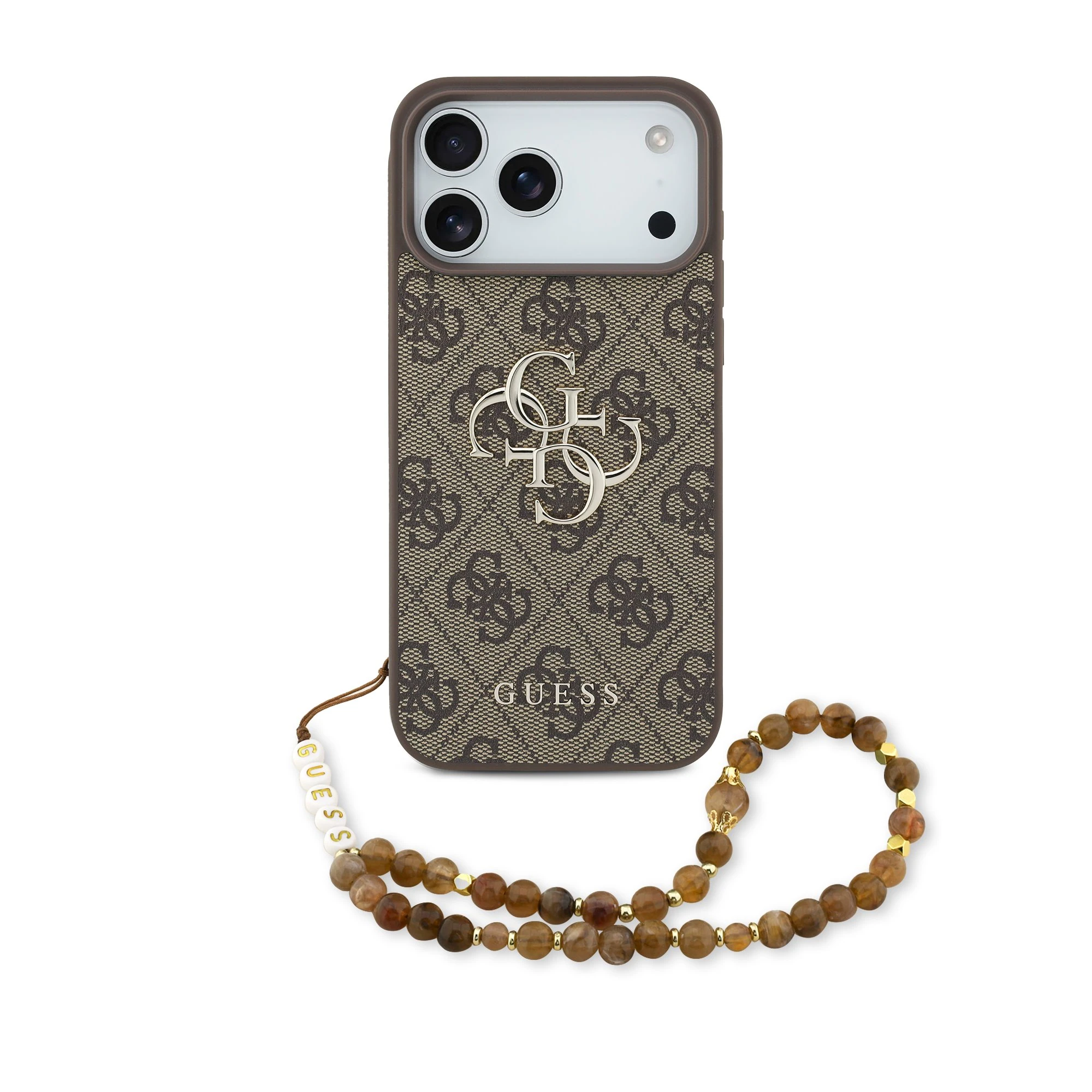 Guess 4G Metal Logo hoesje voor iPhone 17 Pro Max en iPhone 18 Pro Max met polskoord - Bruin