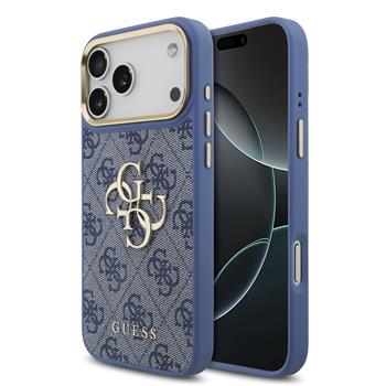 Guess PU Leather 4G Metal Logo Gold Frame hoesje voor iPhone 18 Pro Max en iPhone 17 Pro Max - Blauw