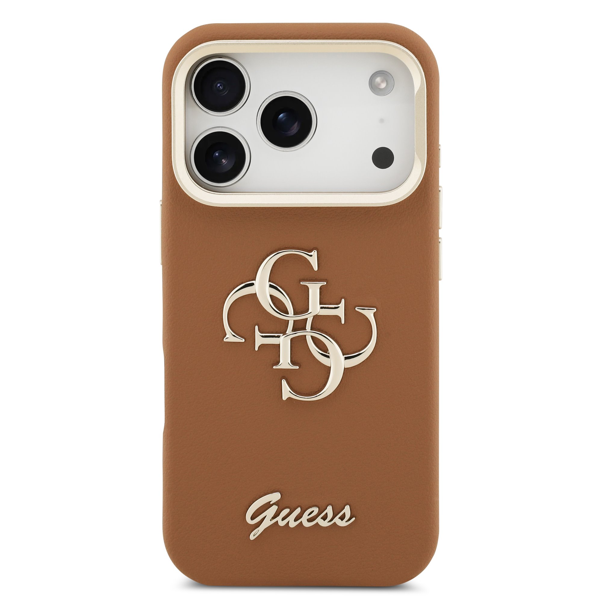 Guess 4G Logo met Camerastand functie iPhone 17 Pro / 18 Pro hoesje - Bruin