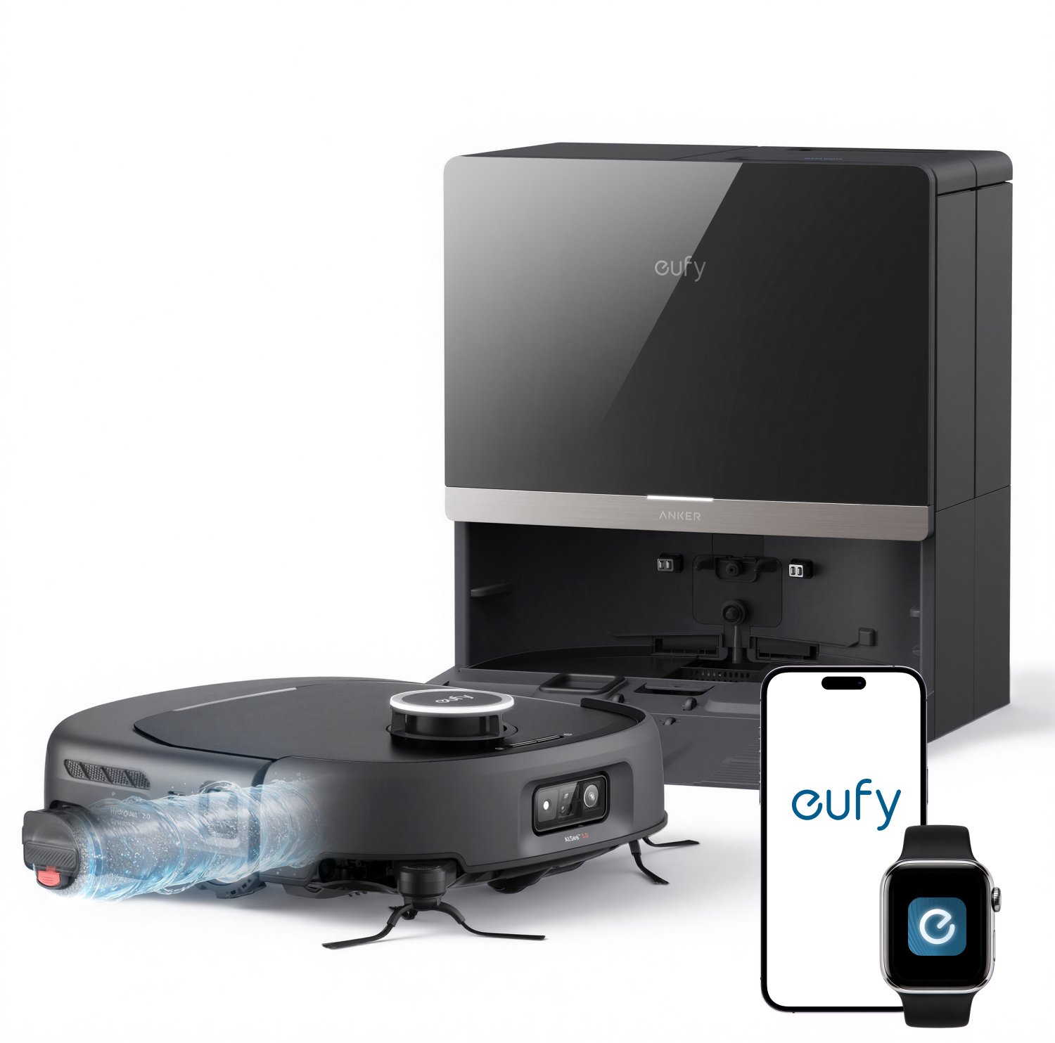 Anker eufy Stofzuiger- en Dweilrobot Omni E35, 35.000 Pa, zelfreinigende dweil, heet wassen en drogen, geen haarverstrengeling, obstakelvermijding, dierenhaar en tapijt.