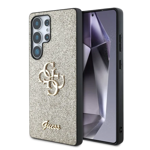 Guess Samsung Galaxy S25 Ultra Backcover hoesje - Fixed Glitter - Big 4G Metal Logo - Goud