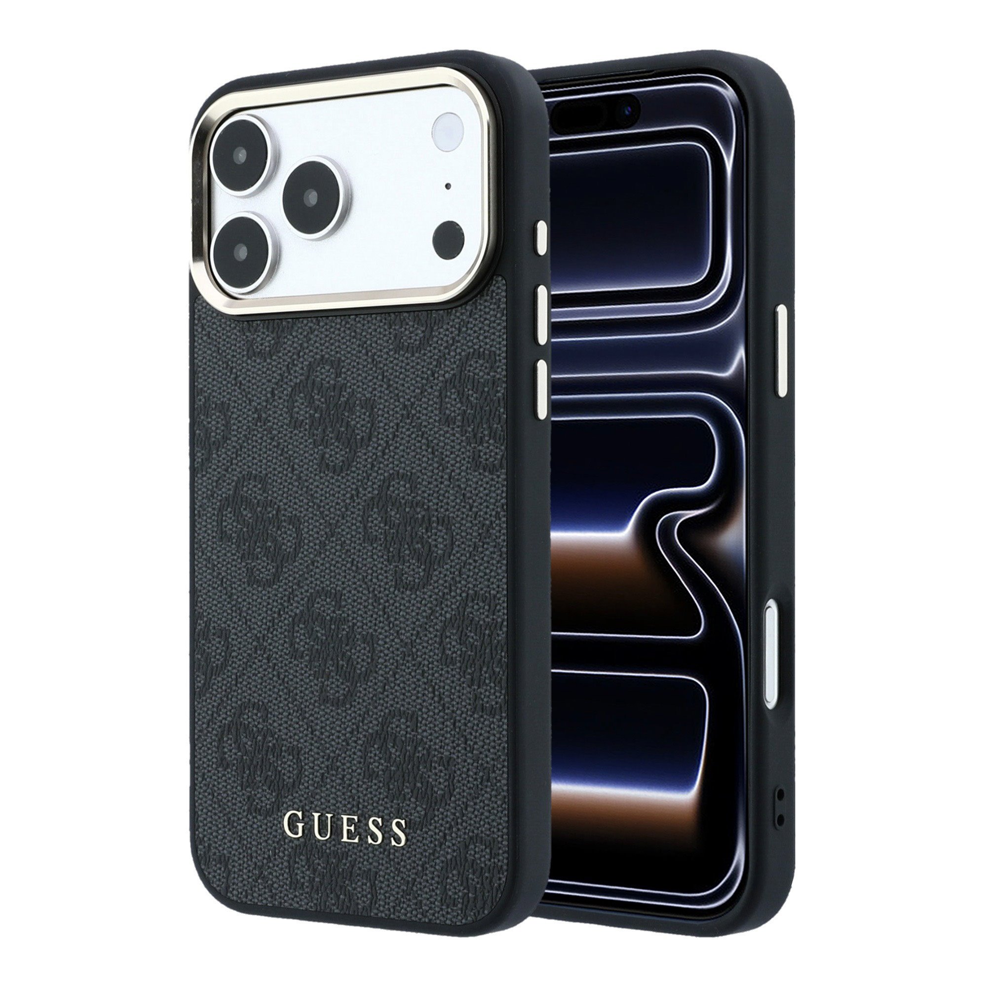 Guess PU Leather 4G Gold Frame MagSafe Hoesje voor iPhone 17 Pro en iPhone 18 Pro - Zwart