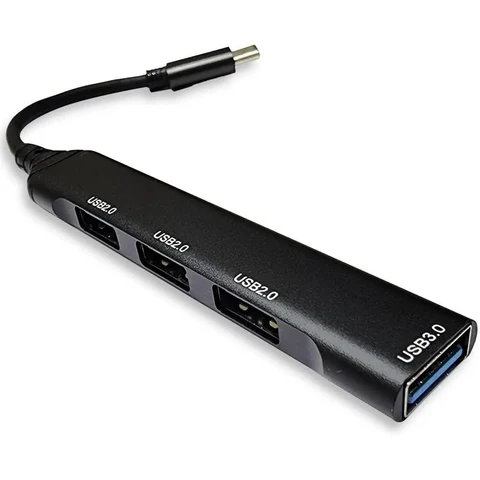 USB-C Hub 4 Poorts - USB-C naar 4x USB-A Adapter - 1x USB 3.0 & 3x USB 2.0 - Data Hub voor Laptop, MacBook, Chromebook & Tablet - Zwart