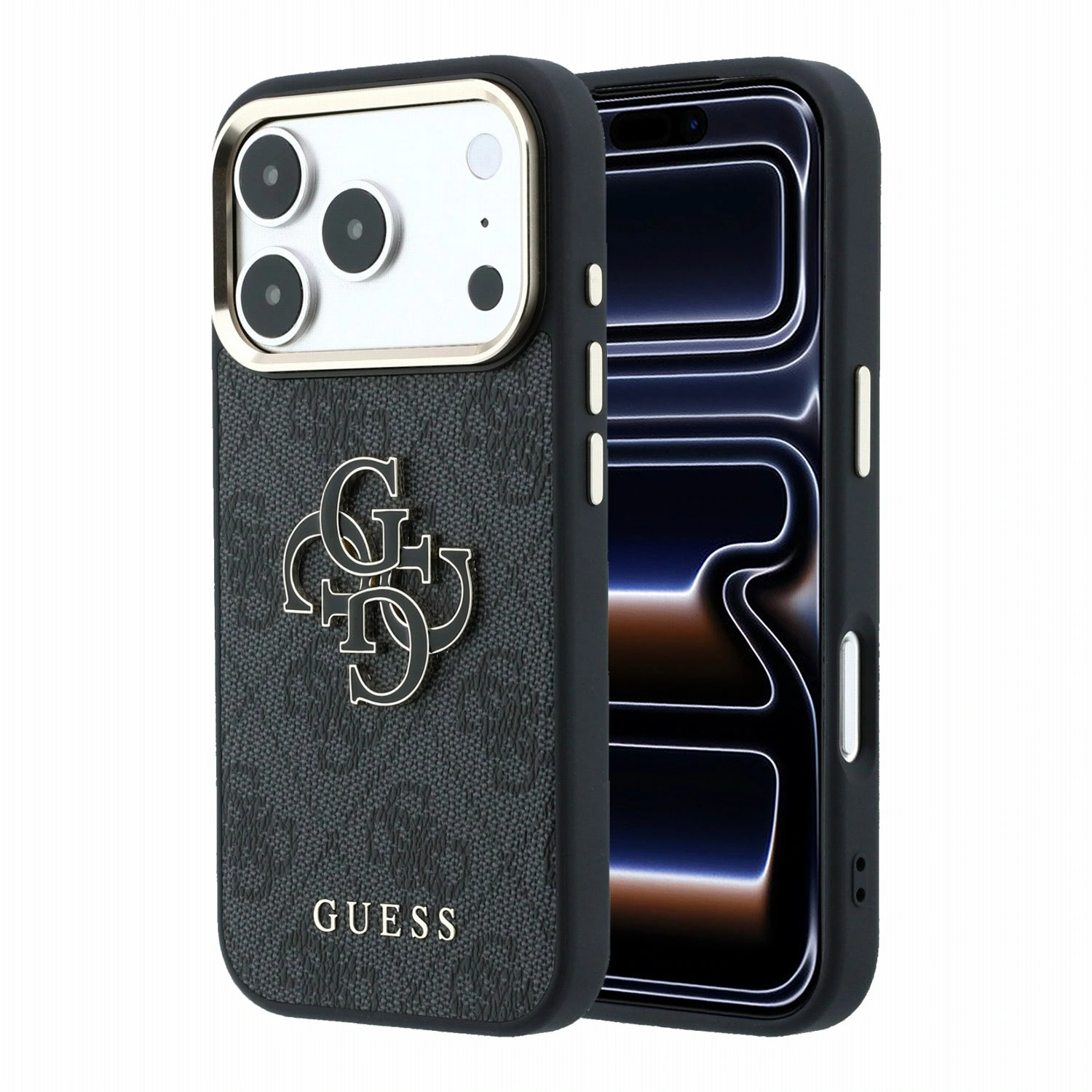 Guess PU 4G Resin Metal Logo hoesje voor iPhone 17 Pro Max en iPhone 18 Pro Max - zwart
