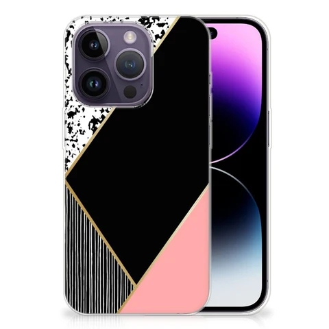 Apple iPhone 14 Pro | Flexibel TPU Hoesje | Zwart Roze Vormen