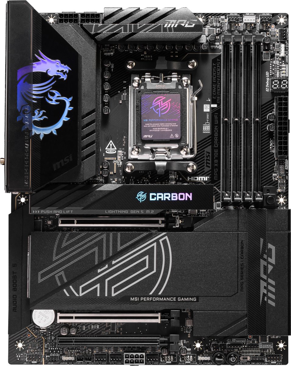 MSI MPG X870E CARBON WIFI - Moederbord - ATX - Socket AM5 - AMD X870 - DDR5 - USB 4 - Wi-Fi 7 - Realtek Audio