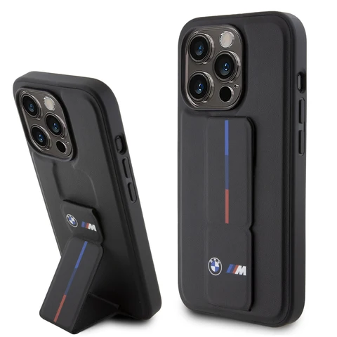 BMW iPhone 15 Pro Backcover hoesje - Tricolor Gripstand - Zwart