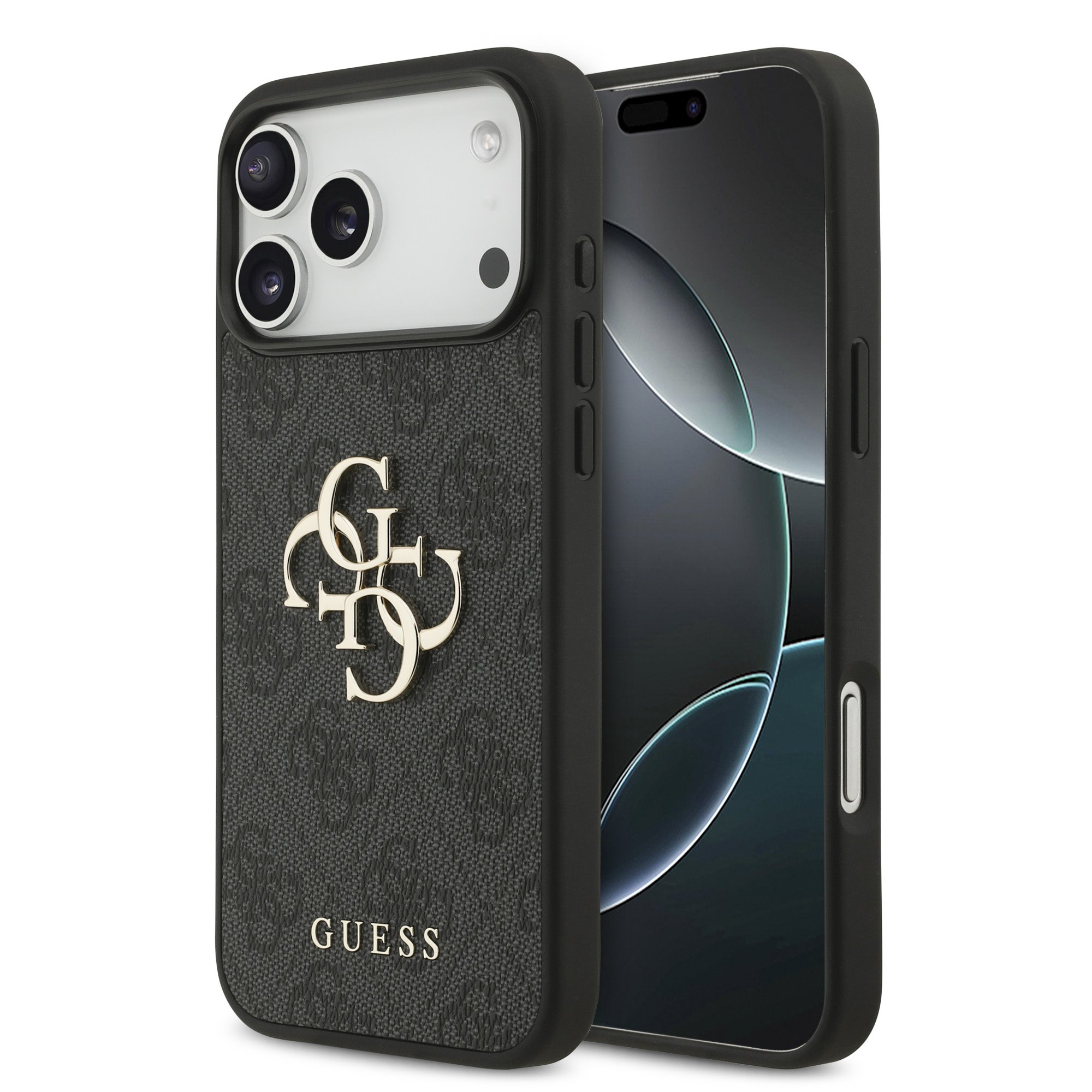 Guess PU 4G Metal Logo hoesje voor iPhone 17 Pro Max en iPhone 18 Pro Max - Grijs