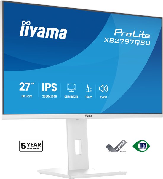 iiyama ProLite XB2797QSU-W1 - 27 inch - QHD - IPS - USB-Hub (4x) - verstelbaar - Wit