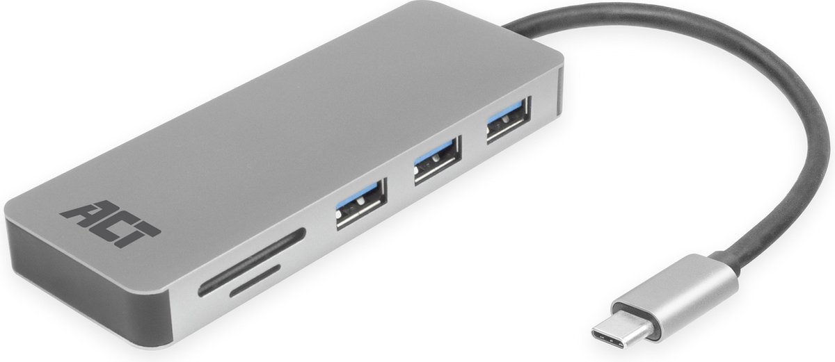 ACT USB-C hub 3.0, 3x USB-A, cardreader, PD pass-through AC7050