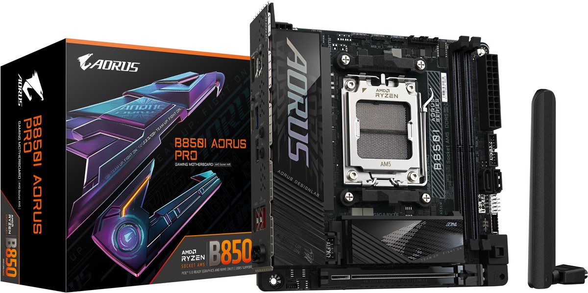 Gigabyte B850I AORUS PRO - Moederbord - ATX - Socket AM5 - AMD B850 - DDR5 - Realtek ALC4080 - Wi-Fi 7 - 2.5 Gigabit Ethernet