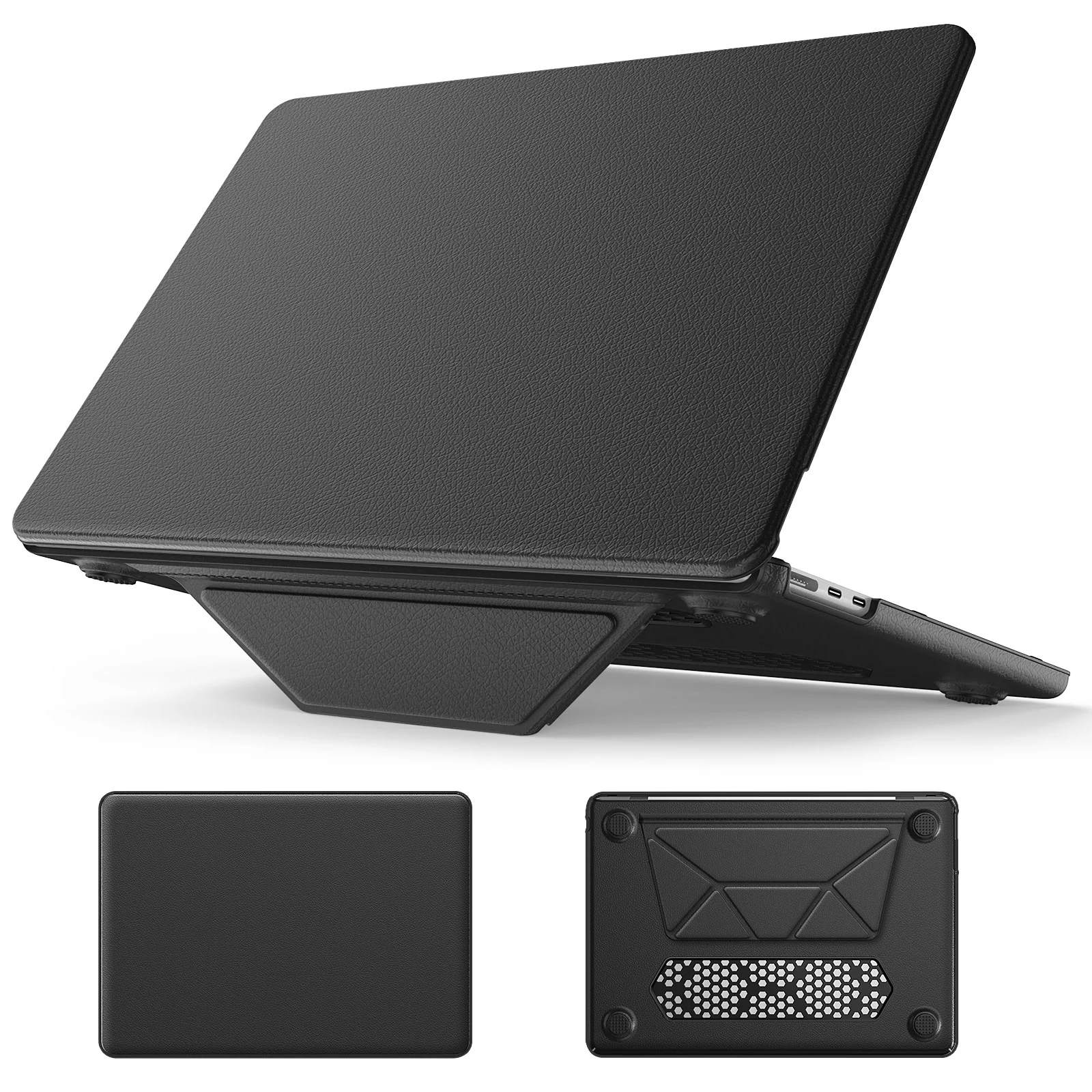 Turtle Shift vegan leer Laptopcover MacBook Air 15.3 inch 2023 / 2024 M3 / 2025 M4 / 2026 M5 - Zwart