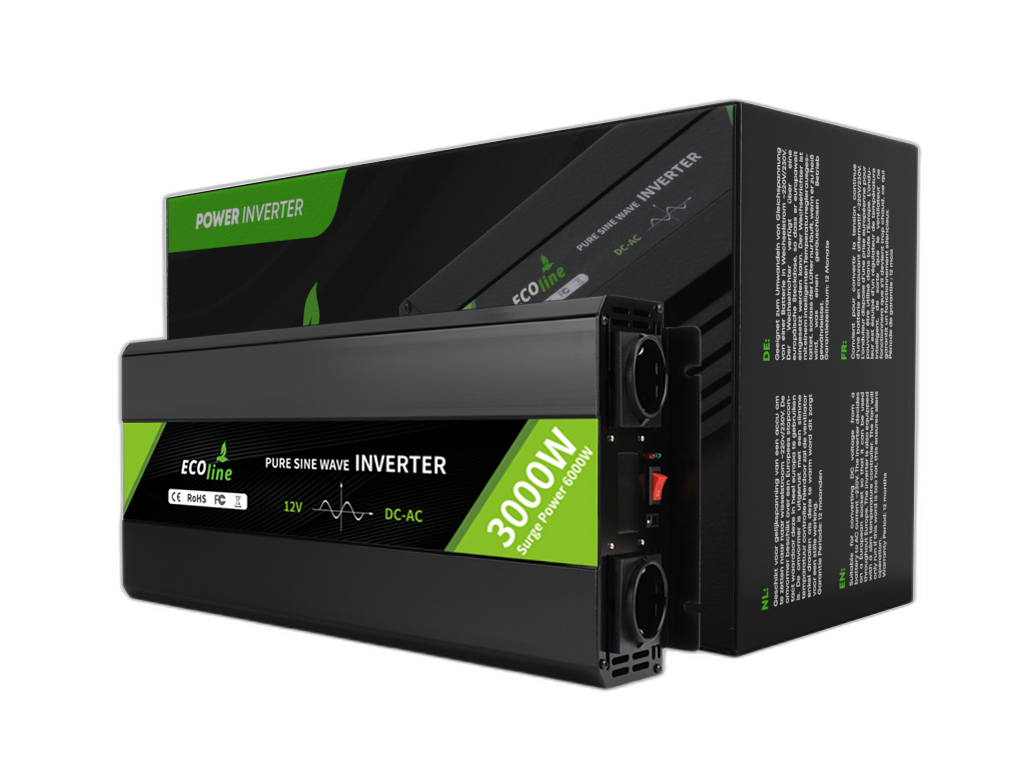 EcoLine - Omvormer 12V Naar 220V/230V - 3000w Vermogen - Zuivere sinus - Spanningomvormer