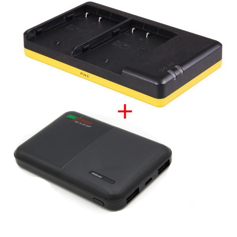 Powerpakket Deluxe: DMW-BLF19 duo oplader + 5000mAh Powerbank voor 2 Panasonic accu's DMW-BLF19