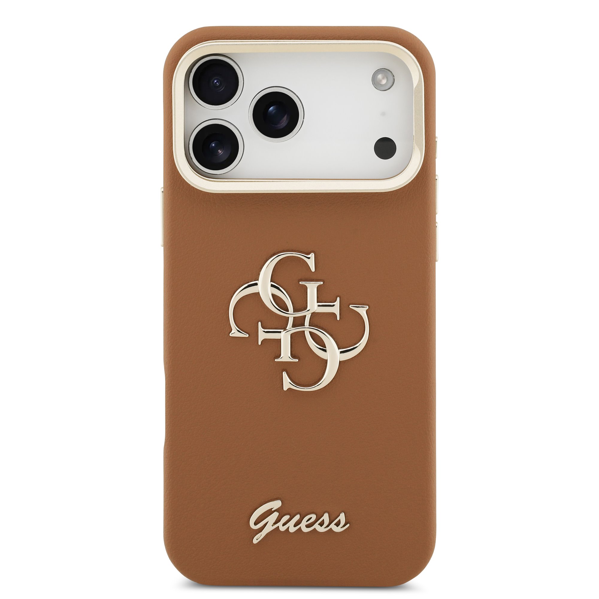Guess 4G Logo hoesje met camerastand voor iPhone 17 Pro Max en iPhone 18 Pro Max - Bruin