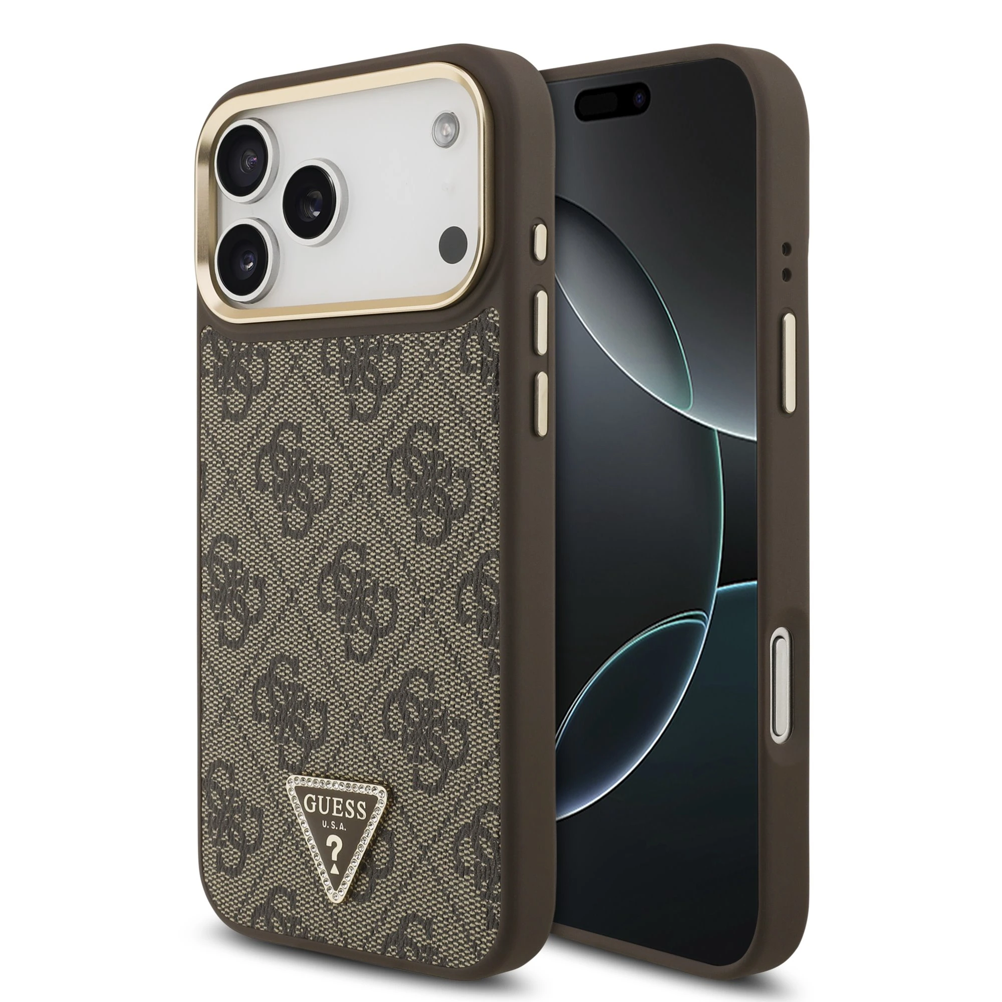 Guess 4G Triangle Logo hoesje voor iPhone 17 Pro Max en iPhone 18 Pro Max met MagSafe - Bruin