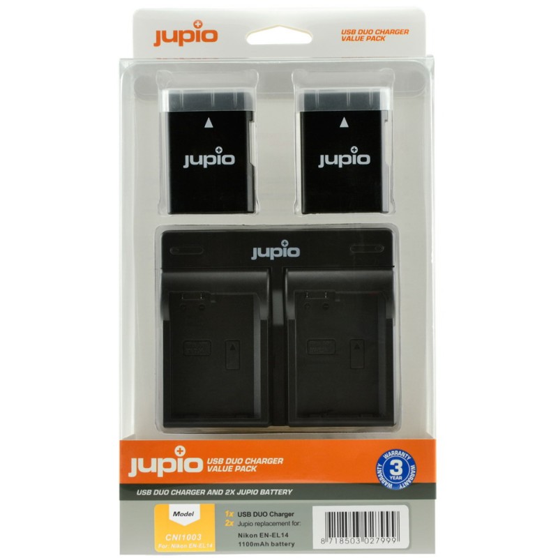 Jupio Kit: 2 x camera-accu EN-EL14 1100mAh + USB Dual lader