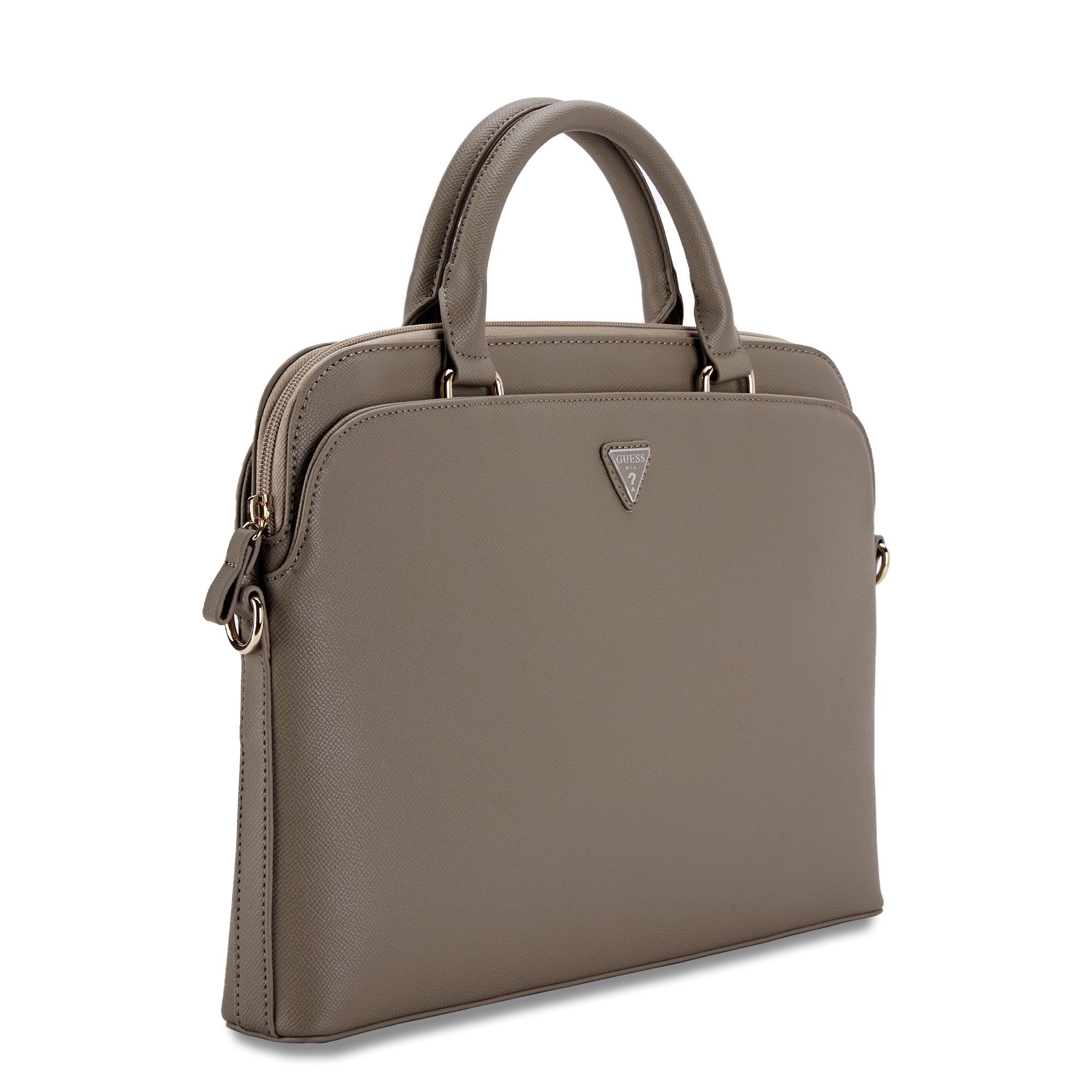 Guess PU Grained Triangle Logo Laptoptas voor 15 en 16 inch - Bruin