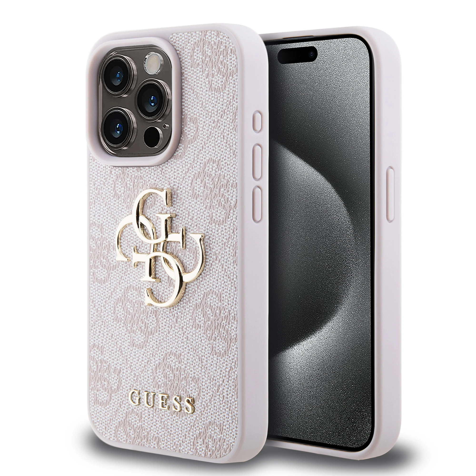 Guess Metal Logo iPhone 15 Pro hoesje - Roze