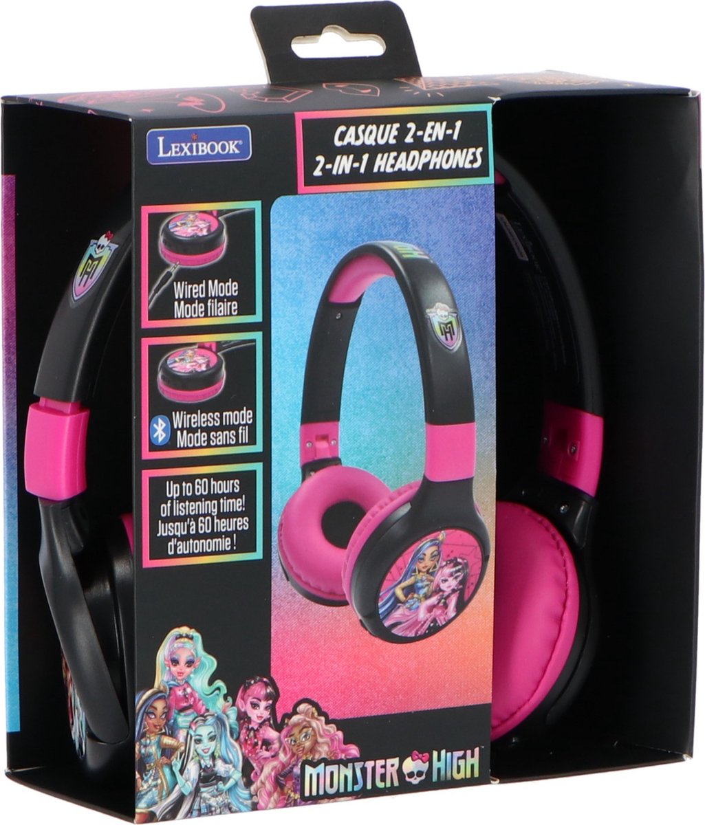 2-in-1 Bluetooth® en Bedrade comfortabele opvouwbare Koptelefoon met veilige volumebeperking Monster High Design