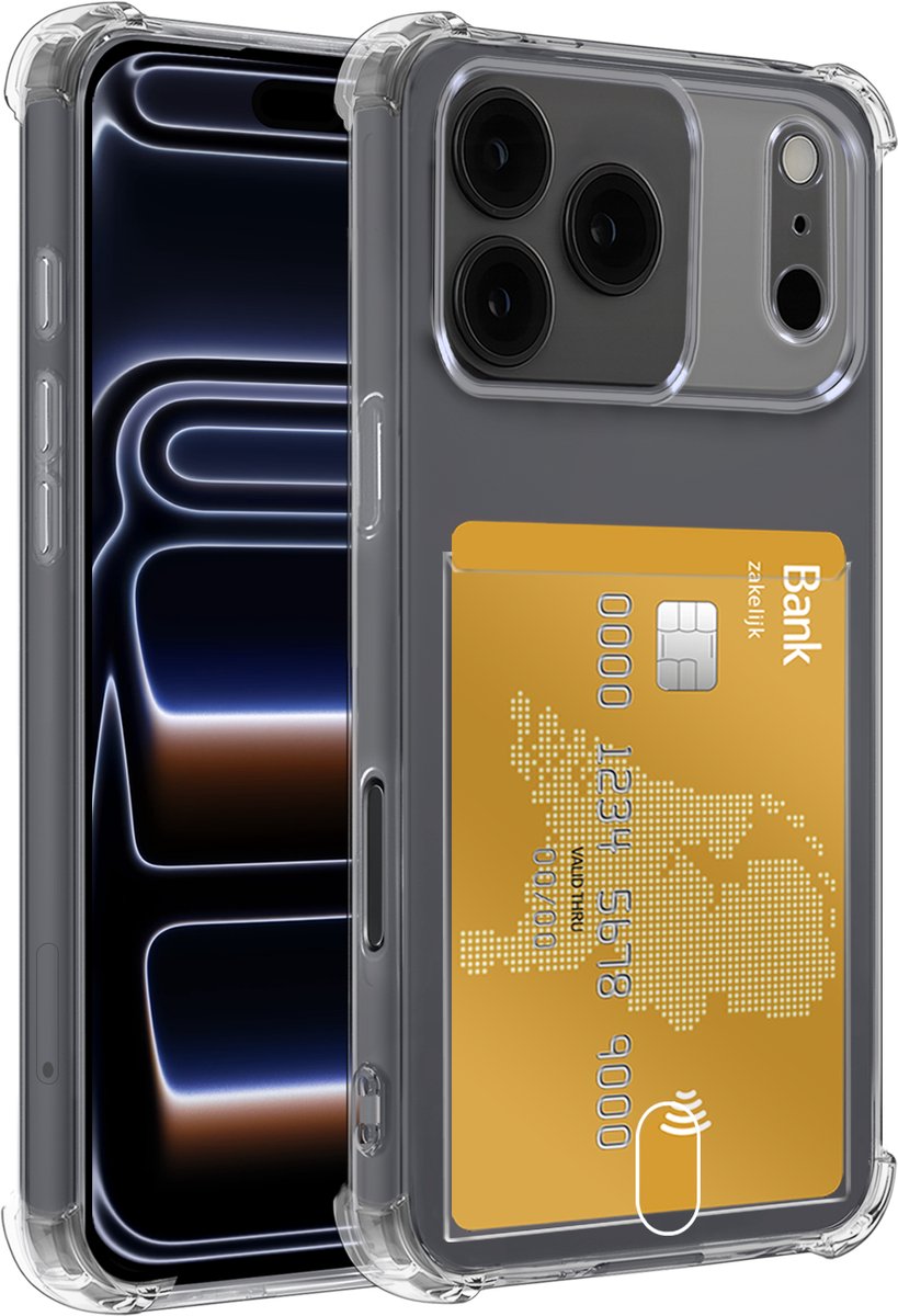Hoesje - Geschikt voor Apple iPhone 17 Pro Max / 18 Pro Max - Met Pashouder en Kaarthouder - Telefoon Hoes Shockproof - Siliconen Case - Shock Proof - Back Cover - Pasjes Houder - Telefoonhoes - Transparant