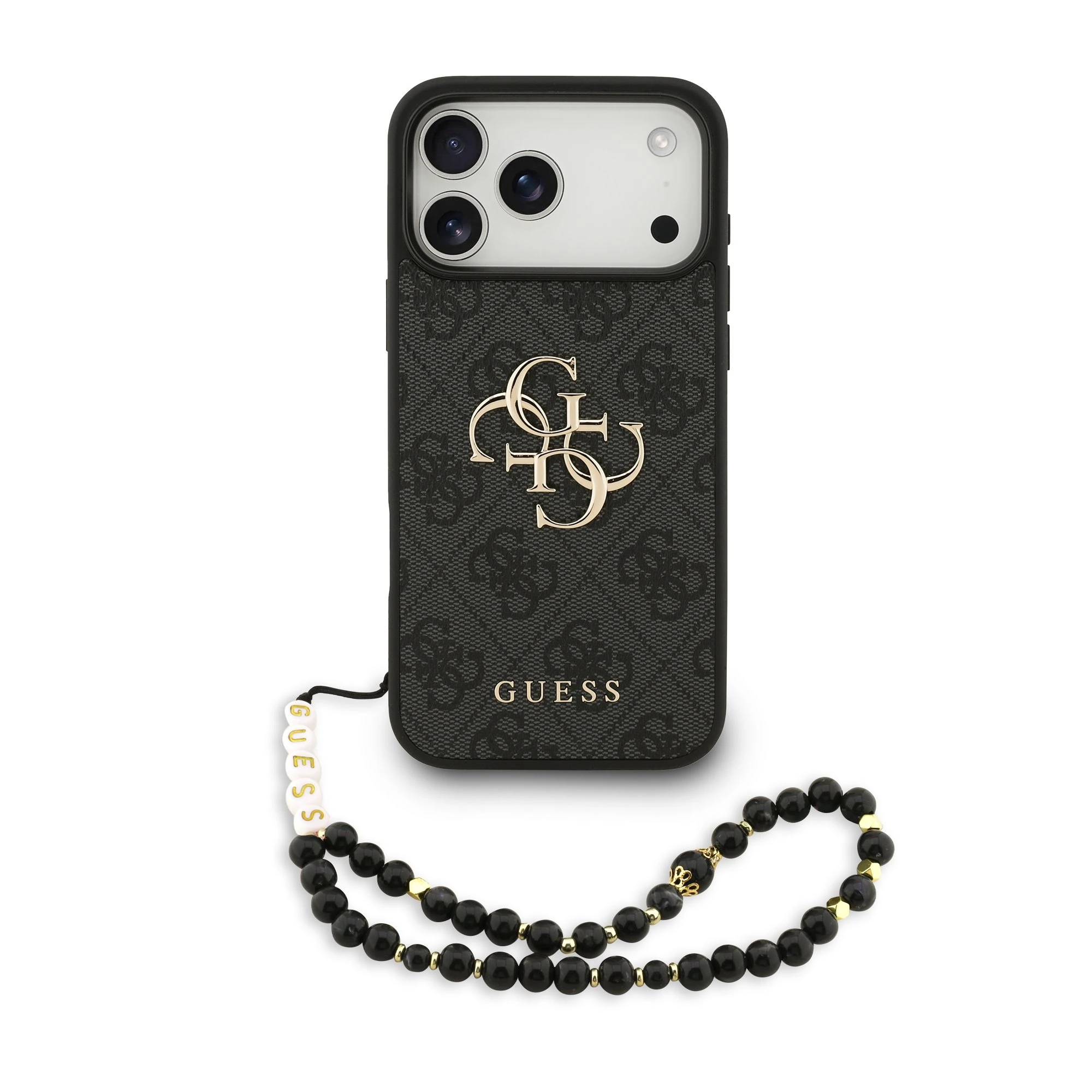 Guess 4G Metal Logo hoesje voor iPhone 17 Pro Max en iPhone 18 Pro Max met polskoord - Zwart