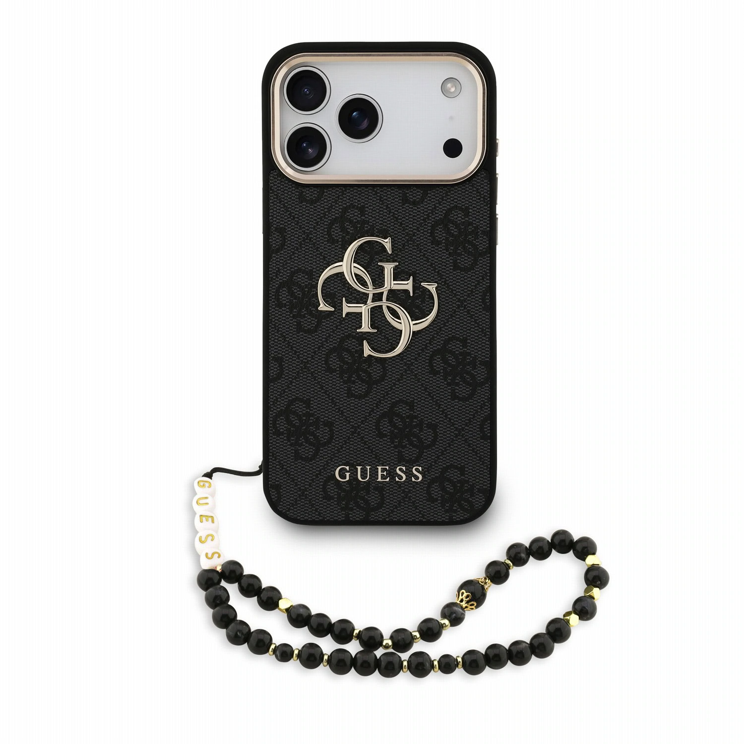 Guess 4G Metal Logo hoesje met polsband voor iPhone 17 Pro Max en iPhone 18 Pro Max - Zwart