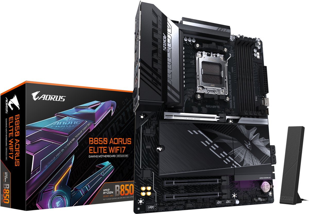 Gigabyte B650 AORUS ELITE WF7 Moederbord – Socket AM5 – ATX – DDR5 – Wi-Fi 7 – Bluetooth 5.4 – PCIe 5.0 M.2 – AMD B850