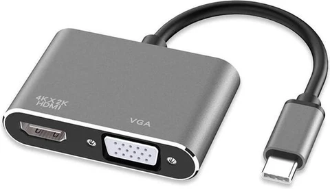 USB-C Hub - Type-C naar HDMI 4K & VGA 1080p - Plug & Play Adapter - Voor MacBook Pro & Laptop - Zilver