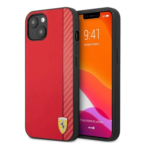Ferrari iPhone 13 Backcover hoesje - Smooth Carbon Back Case - Rood