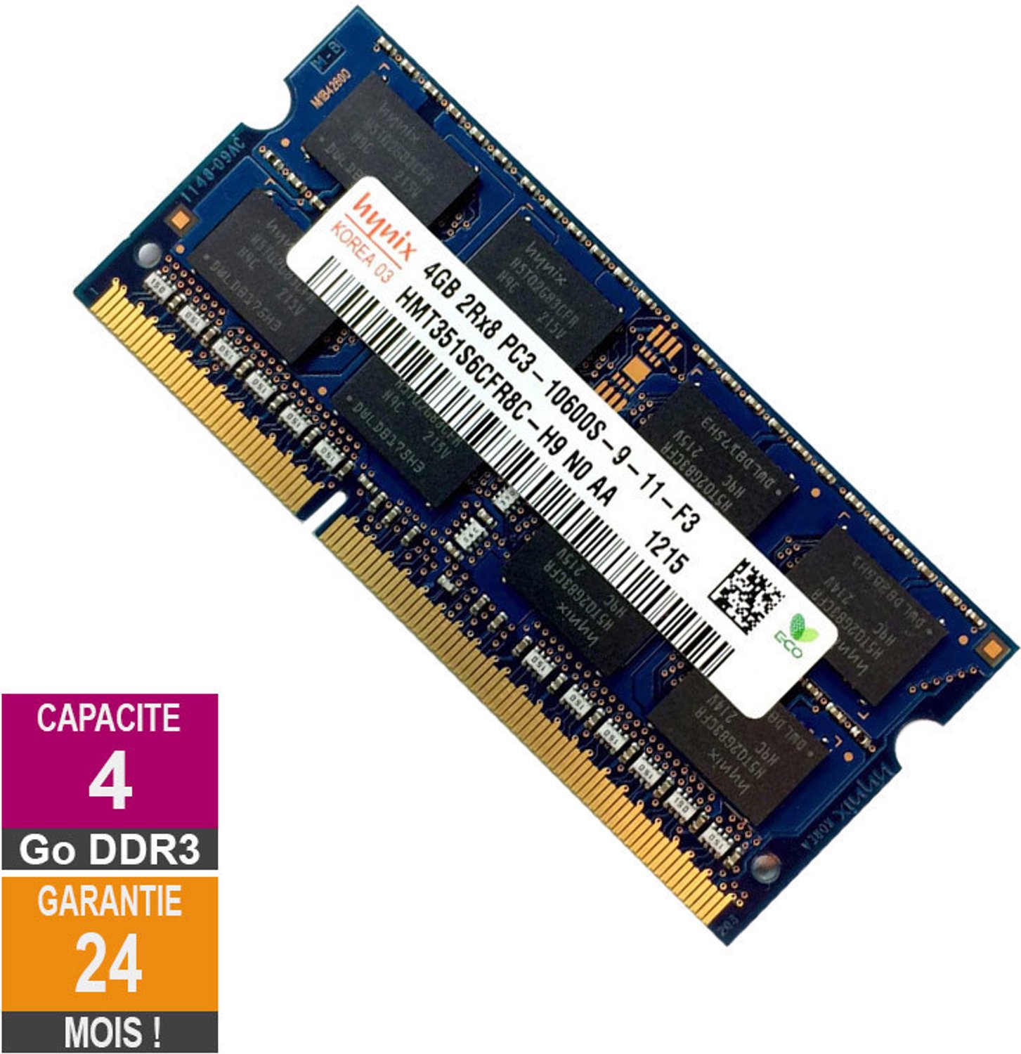 SK hynix HMT351S6CFR8C-H9 4GB DDR3 RAM-geheugen voor laptop en notebook, 1333MHz, PC3-10600, 204-pins SO-DIMM, CL9, 1,5V, Non-ECC, Unbuffered