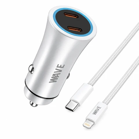 40W Dual USB-C Autolader met USB-C naar Lightning PD Kabel 1 Meter