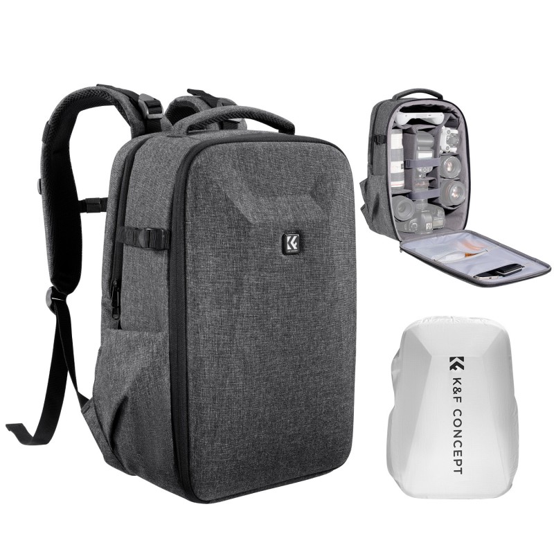 K&F Concept hardshell camera rugzak 22L grijs met statiefhouder