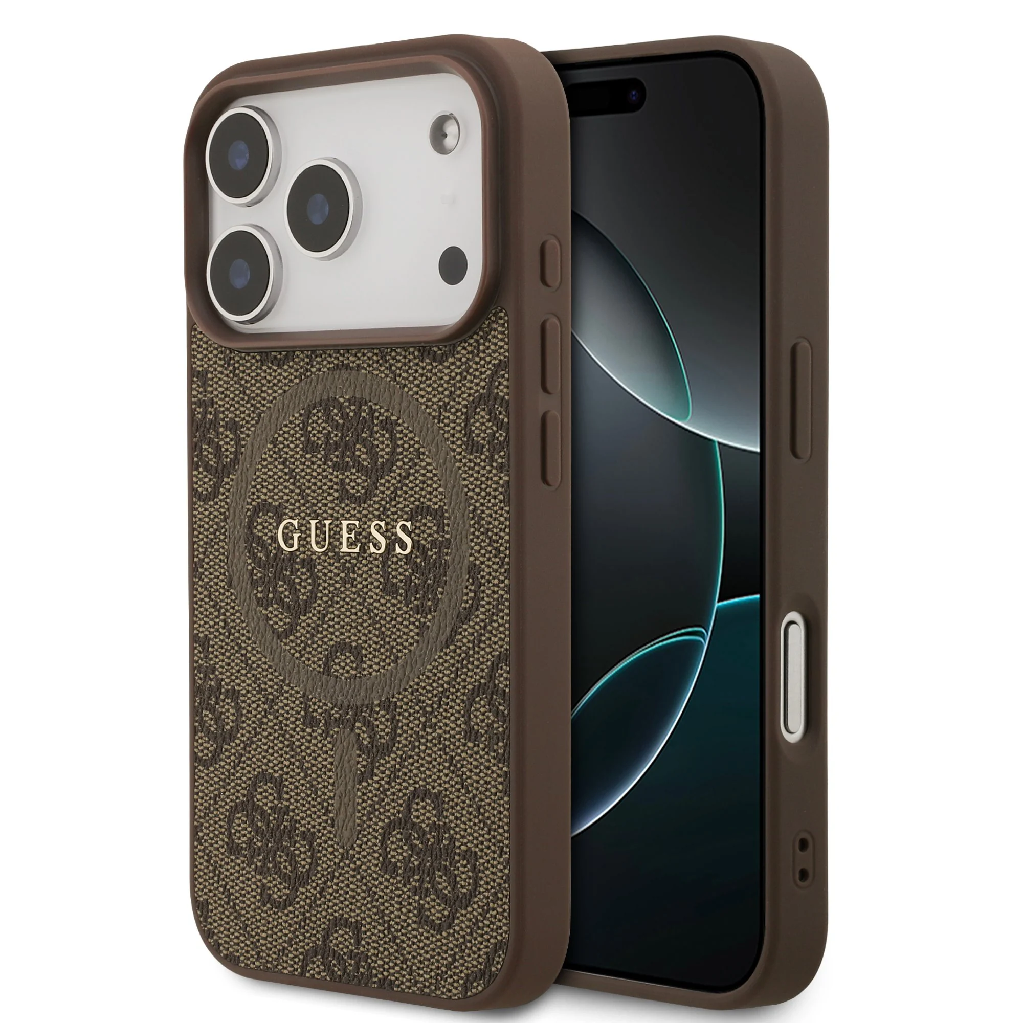 Guess PU Leather 4G MagSafe Hoesje iPhone 17 Pro / 18 Pro - Bruin