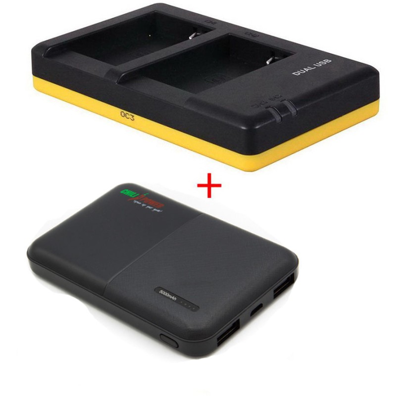 Powerpakket Deluxe: NB-10L duo oplader + 5000mAh Powerbank voor 2 Canon accu's NB-10L