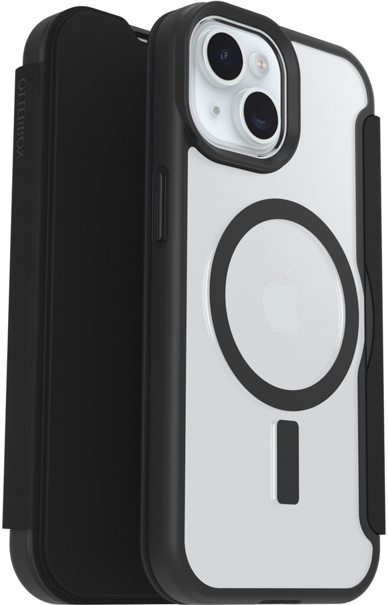OtterBox React Folio - Hoesje Geschikt voor Apple iPhone 15/14/13 - Book Case met Pasjeshouder voor 1 Pasje - Zwart Transparant